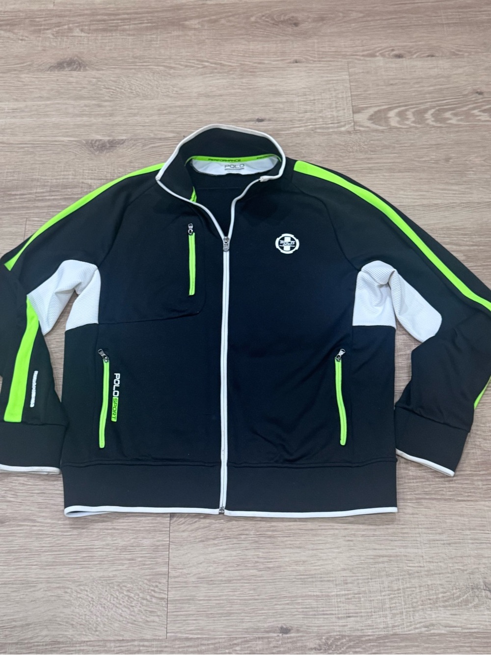Polo Sport Ralph Lauren Black Neon Green Performance Track Jacket Full Zip